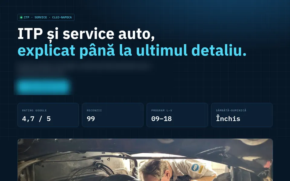 Partea de sus a unui site demonstrativ pentru ITP și diagnoză, stil tehnic întunecat
